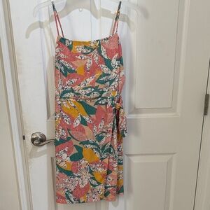 Nine West Coral Leaf Print Spaghetti Strap Mini Dress